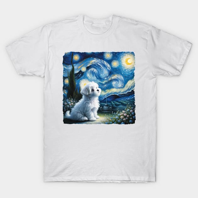 Starry Maltese Dog Portrait - Pet Portrait T-Shirt by starry_night